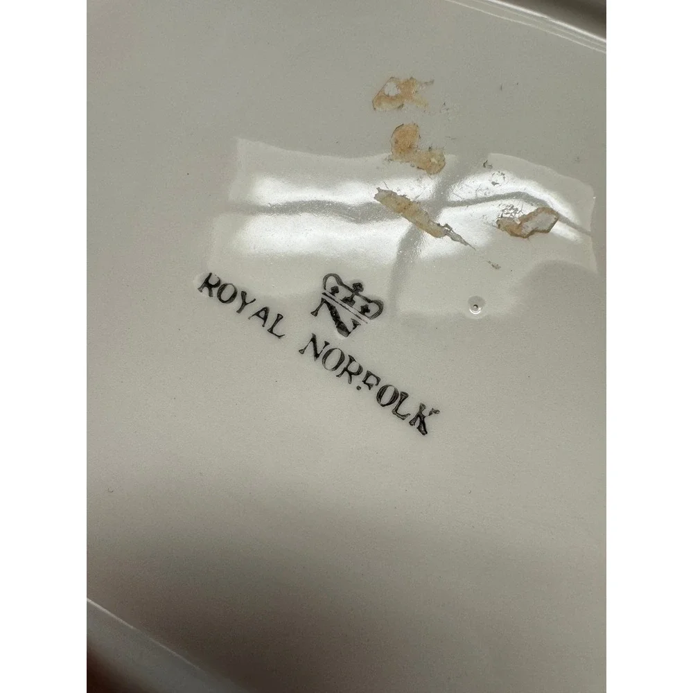 Royal Norfolk Ceramic Bunny‎ Rabbit Floral Serving Tray Scalloped Platter 8x6